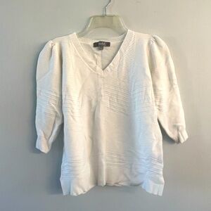 White Textured 3/4 Sleeve Sweater